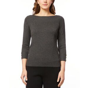 Melissa Paige Women's Boat-Neck Ribbed-Trim 3/4-Sleeve Sweater Gray Size XS